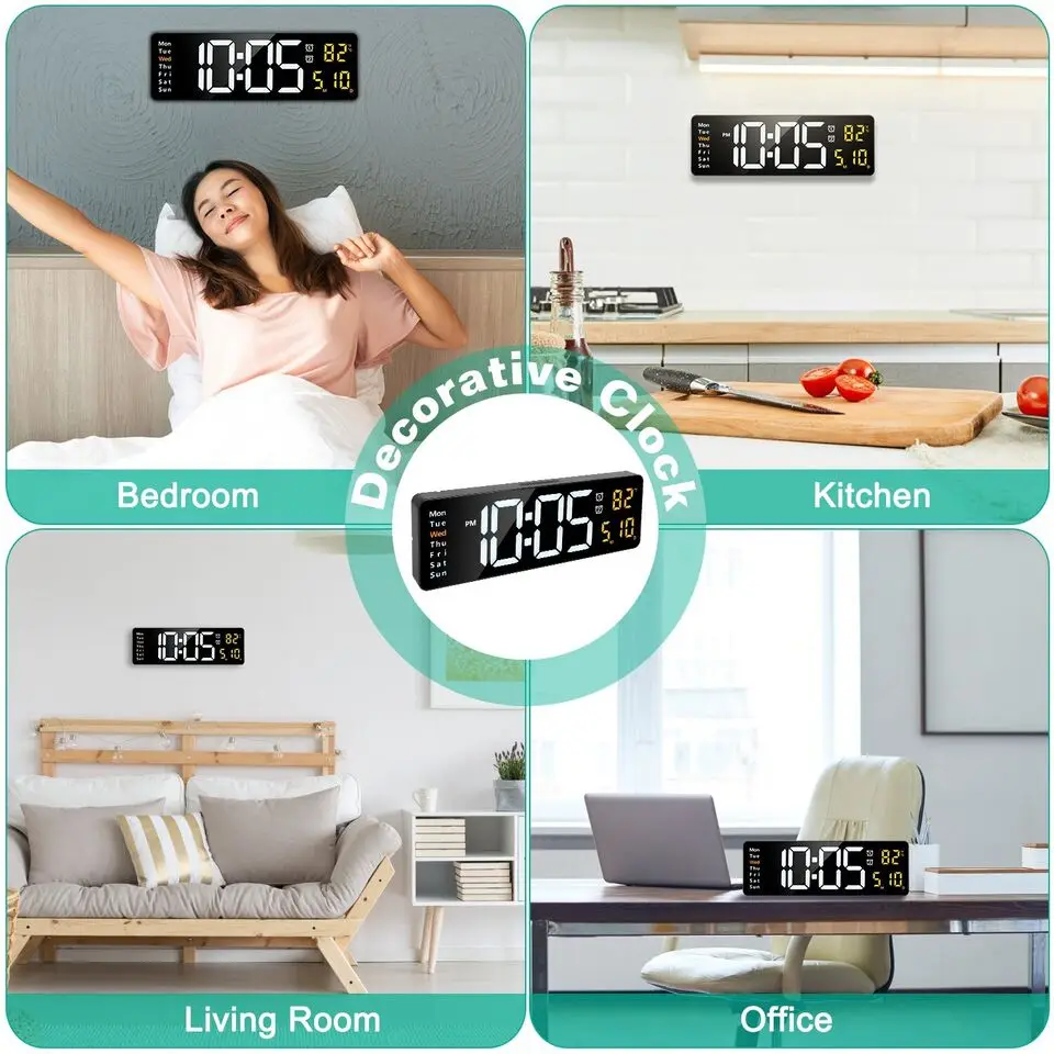 13 Inches Multifunctional Hotel Living Room Electronic Digital Wall Clock Remote Control Wall Clock With Temperature Calendar