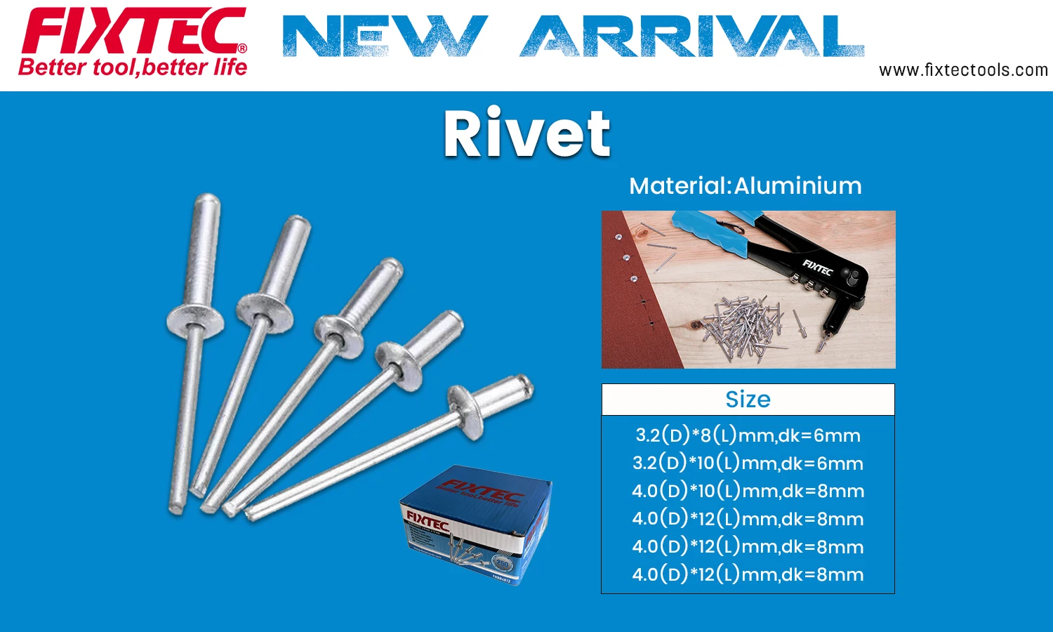 Fixtec Aluminium Solid Blind Rivets Manual Rivet Pin For Blind Rivet ...