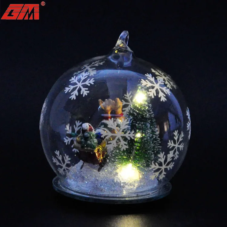 High class customized glass Christmas baubles LED Christmas hanging ball