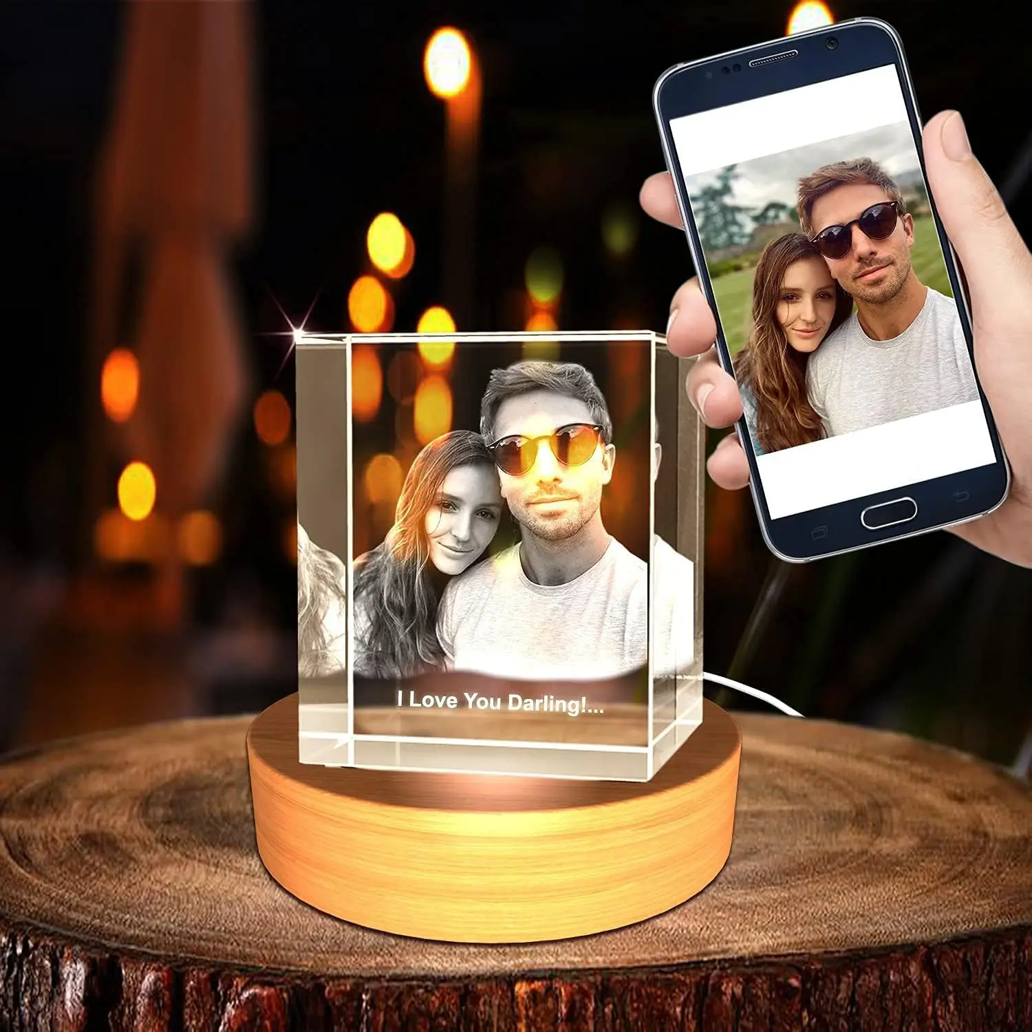 Cubo de cristal personalizado brillante con grabado láser 3D, exhibidor de fotos, pisapapeles de vidrio cristalino K9 para San Valentín