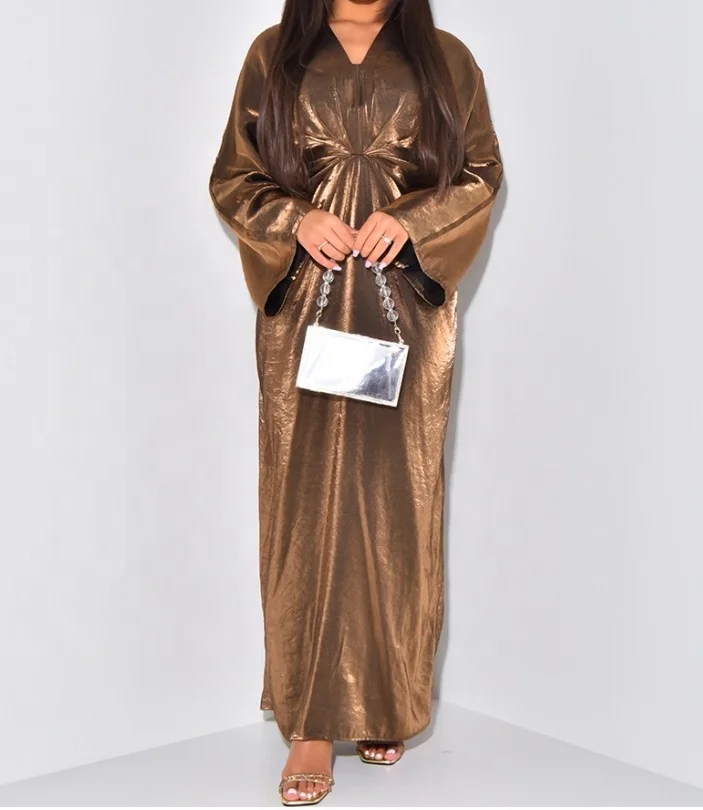 Shiny Venesia Long Sleeve V Neck Knee Length Dress