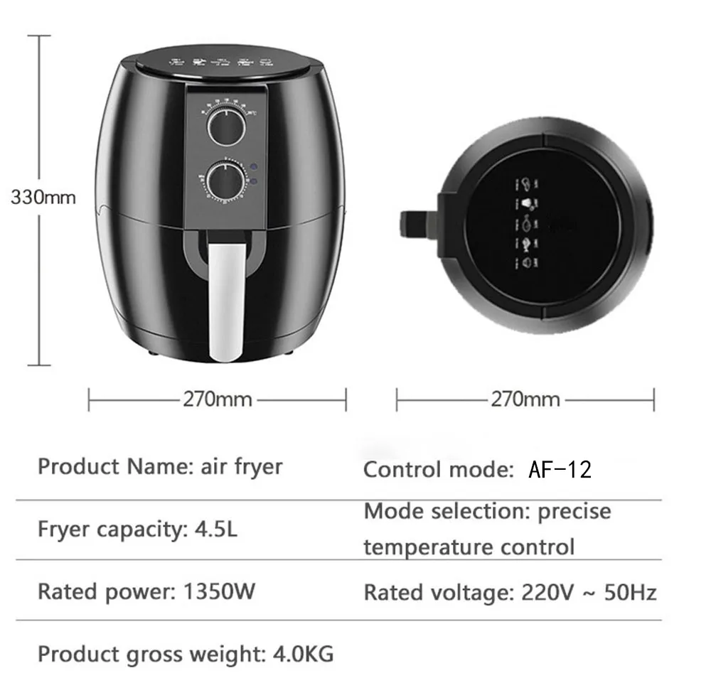 Professional 4.5l Household Multifunctional Air Fryers Oil Free