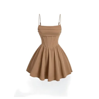 Summer Dress Trendy Women Clothes A-line Casual Short Dress Sweet Bow Suspender Slim Pleated Mini Dress