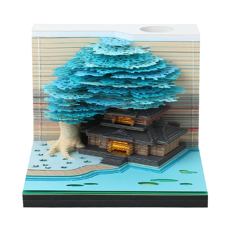Magic Treehouse 3D Memo Cube Laser Cut Torn Off 215 Sheets Omoshiroi Block Conservative Treehouse Note Paper Pad for Kids Adult