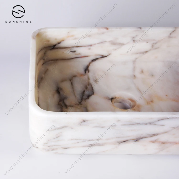 Picasso Pink Marble Vessel Sinks Wholesale Stone Sink Rectangular Design Bathroom Sink