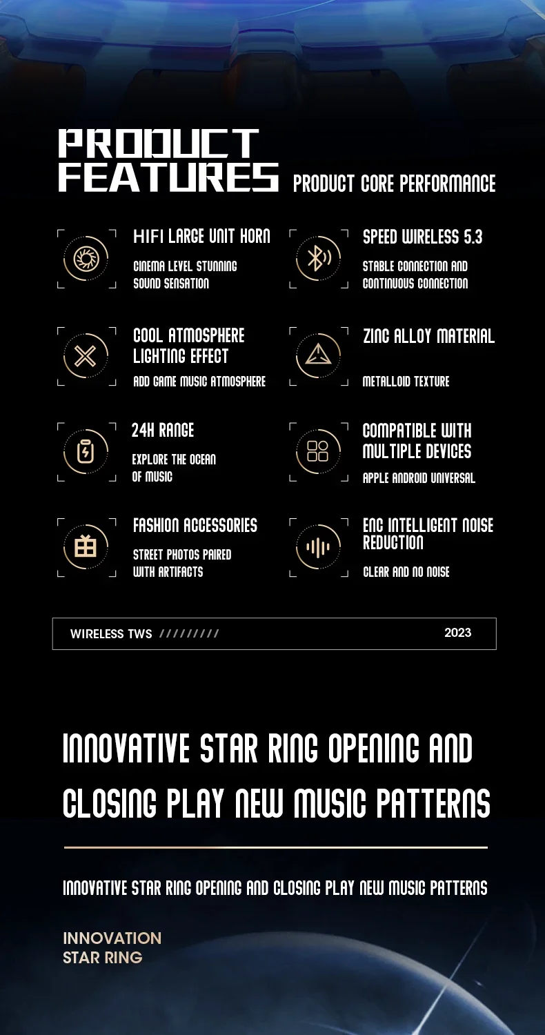 SP31 New Private Model Star Ring Metal Aluminum Alloy BT Headset TWS Earphones & Headphones Noise Reduction In-Ear Rotation