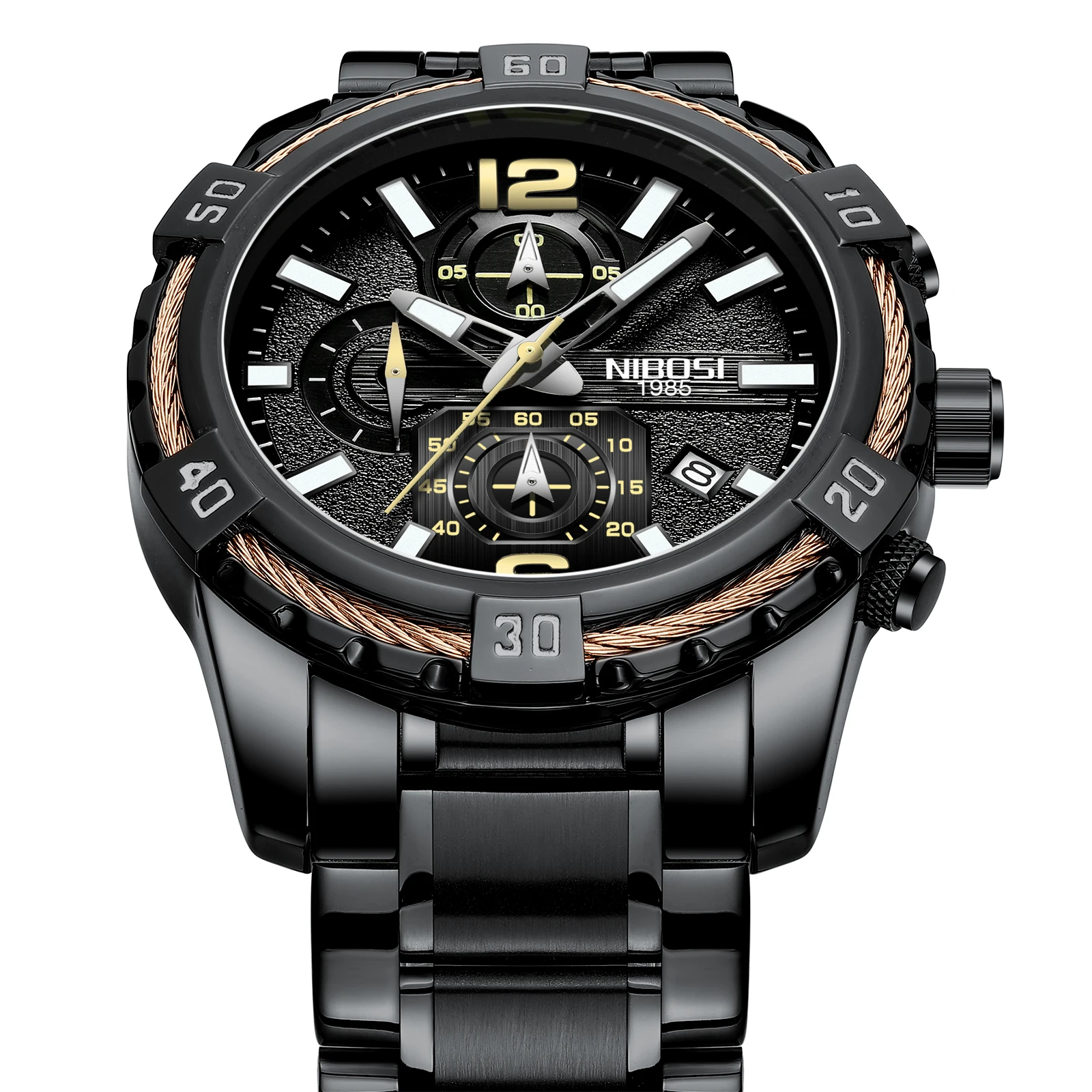 Nibosi 2335 New Men Brand Quartz Wristwatch Waterproof Stainless Steel Sports Luminous Calendar Luxury Wrist Watch for Men Reloj