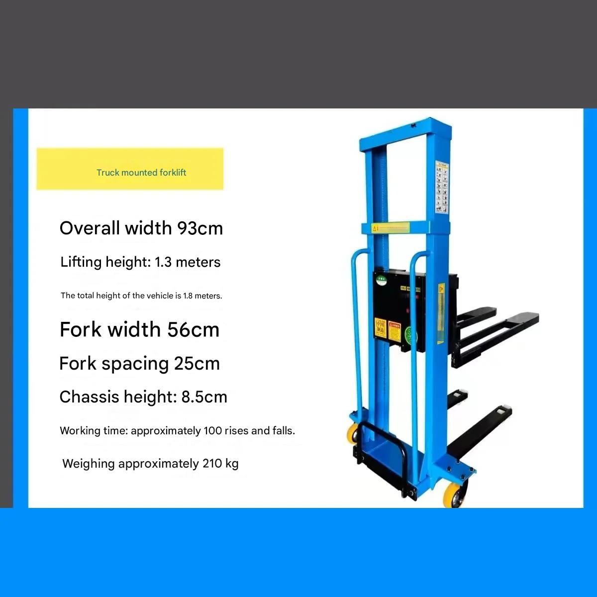 1 Ton Portable Electric Forklift Truck-Mounted Self-Propelled Climbing Self-Unloading Transport Solid Tire Two-Stage 1200MM Fork details