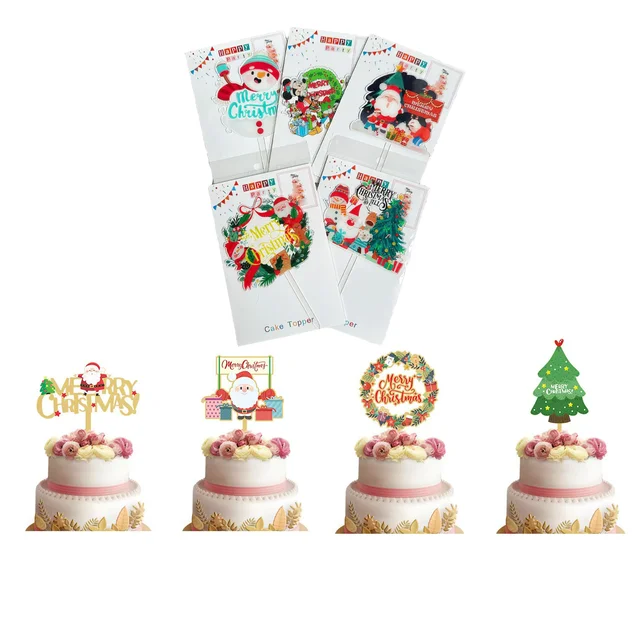 New Christmas cake toppings supply color printed acrylic blank cake top card Christmas tree cake decoration