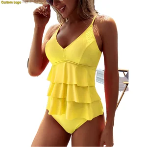Wholesale Custom Logo Womens Two Piece Swimsuit Ruffle Tummy Control Modest Bathing Suit Full Coverage Retro Swim Dress Swimwear