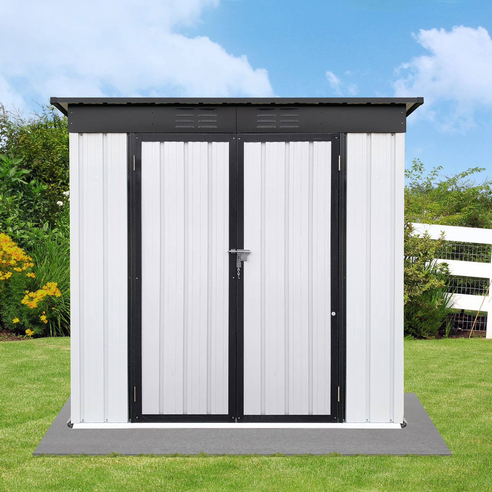 Peak Roof Black Outdoor Storage Shed Advanced Style Outdoor Garden Storage Shed Custom Metal