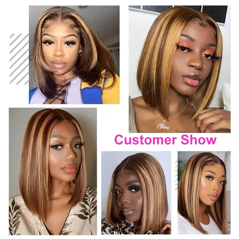 Naisten Suora Lyhyt Bob-hiusperuukki Brasilialainen 13x4 Lace Front Peruukki Pianovärillä Halpa_voghion.com