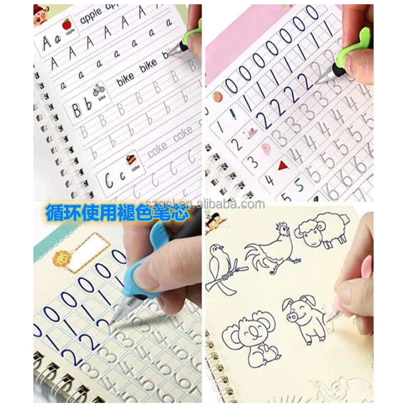 IGIYI Magic Practice Copybook Board for Kids 4 Pcs All English Reusable Handwriting Paste for Children Toddlers Handwriting Calligraphy Tracing for Kid English Alphabet Writing with a Pen 