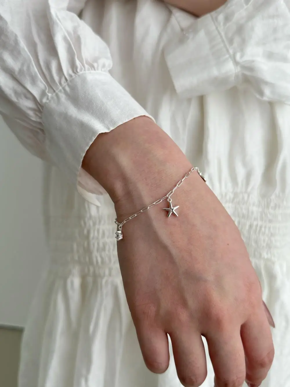 KAKODIY Paperclip Chain 925 Sterling Silver 5A Zircon Shell Star Pendant Bracelet for Women detail 3