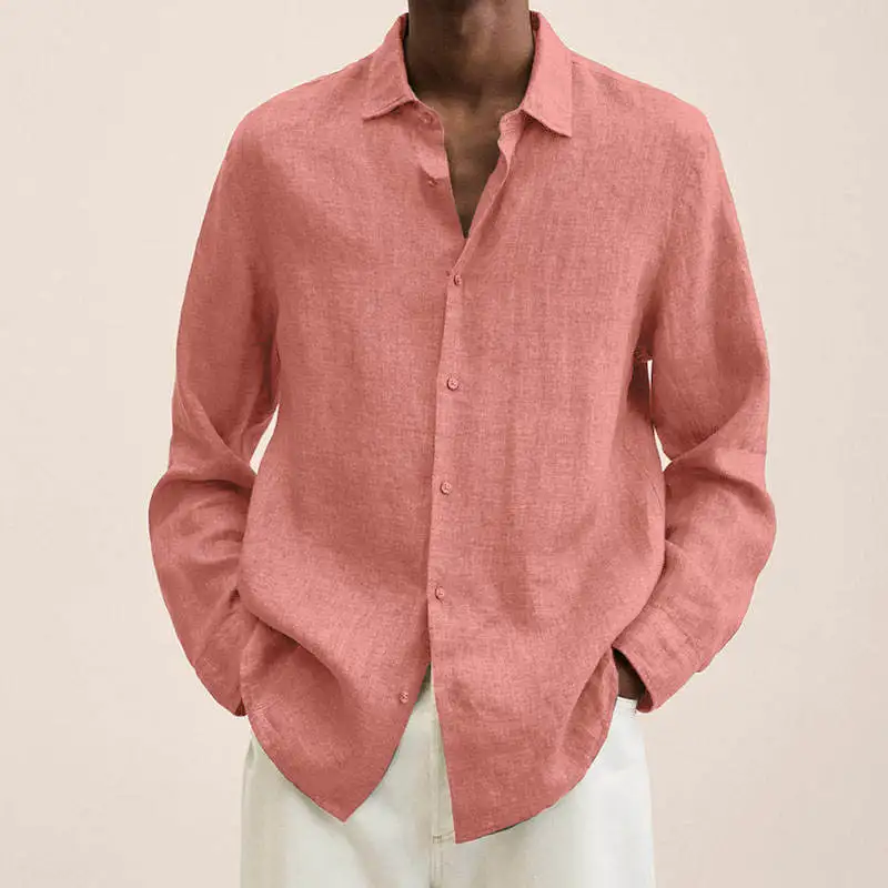 Nuove camicie a maniche lunghe da uomo in cotone lino italiano personalizzate casual bianche nere Camicie Regular-Fit da uomo a maniche lunghe475_voghion.com