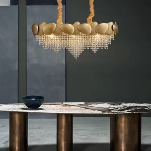 New European Dining Room Hanging Pendant Lights Ceiling Lustre Gold  Rystal Beads Chandelier in Stock