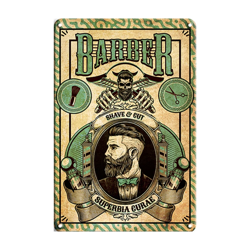 Barbershop Vintage Wall Sticker Haircut and Shave Cut Metal Poster Plaque Metal Sign Barber Retro Tin Plate Cool Fashion