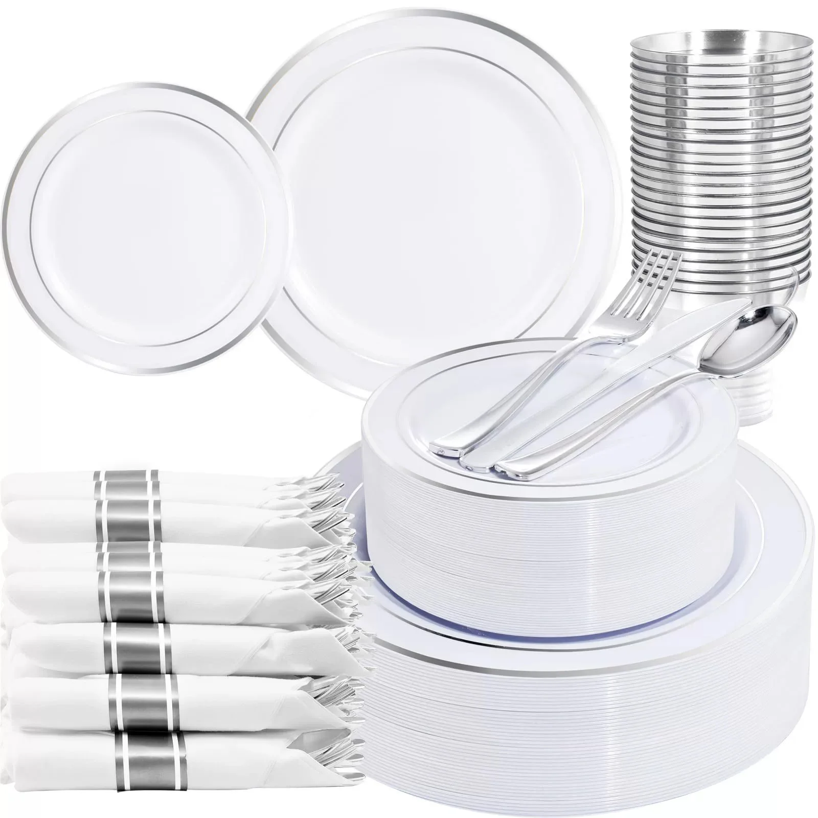 Modern Disposable Plastic Tableware Set with Gold Silver Rose Gold Edge ...