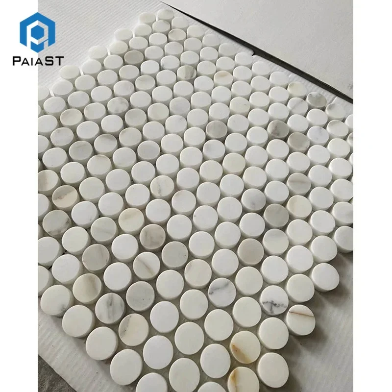 product hot sale black margiua and bianco carrara white marble round shape mosaic tilesmarble tile 1cm thick-5