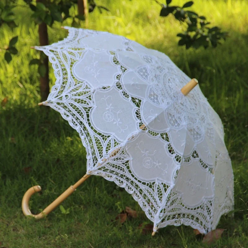 Outdoor Wedding Lace Parasol - BLUE/ Straight Handle / Battenburg 2024 Lace