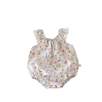 Summer korean children's clothes baby girl floral romper 0-2 years old super cute onesuits newborn jumpsuits