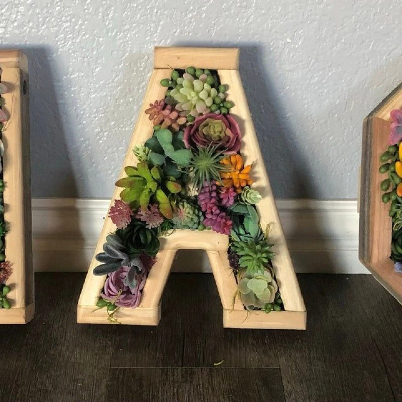 Multi Types Containers Wood Craft Garden Decoration Creative Letters Succulent Flower Pots Alphabet Shape Green Planter