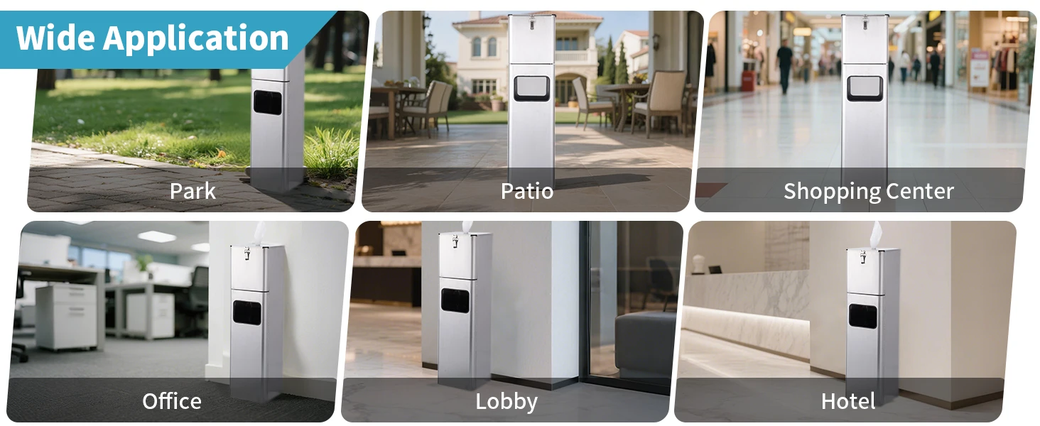 Custom Square Stainless Steel Standing Sanitizing Wipes Dispenser Station Wet Wipes Dispenser Stand for Gym