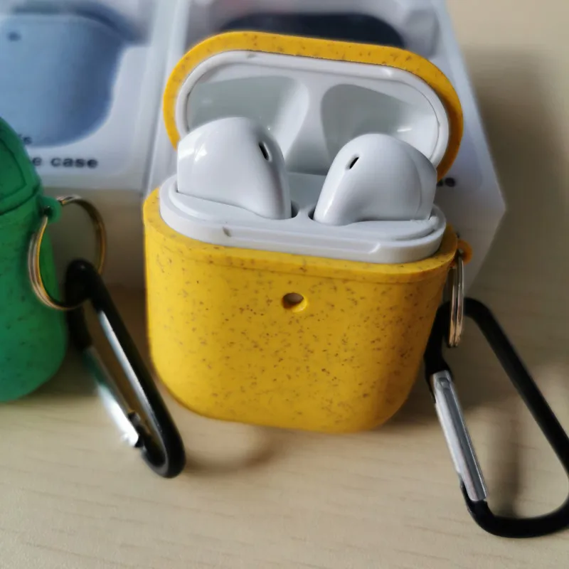 Экологичный мягкий термополиуретановый биоразлагаемый чехол из пшеничной соломы для Airpods 1 2 Pro, защитный чехол с крючком для переноски для airpods pro