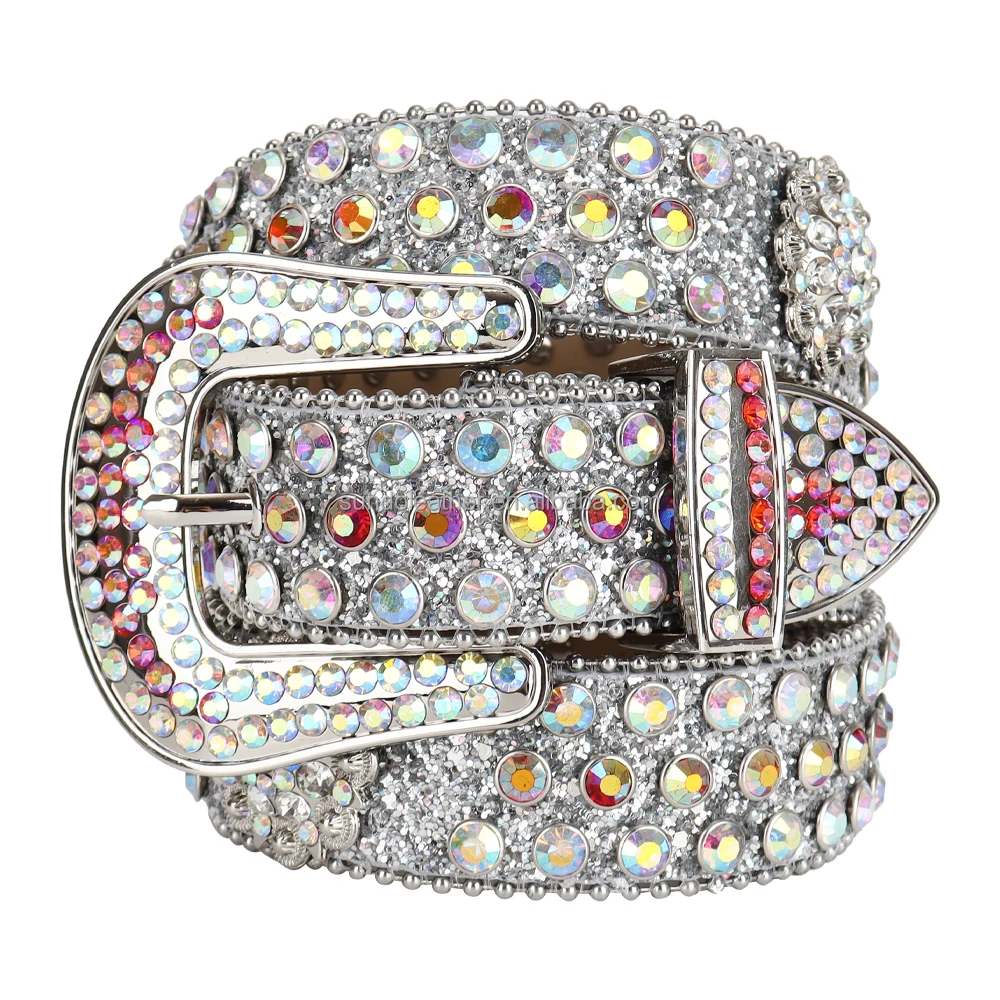 Ремень в стиле унисекс, Роскошный дизайнерский пояс из искусственной кожи, со стразами, в западном стиле, Bb Simon