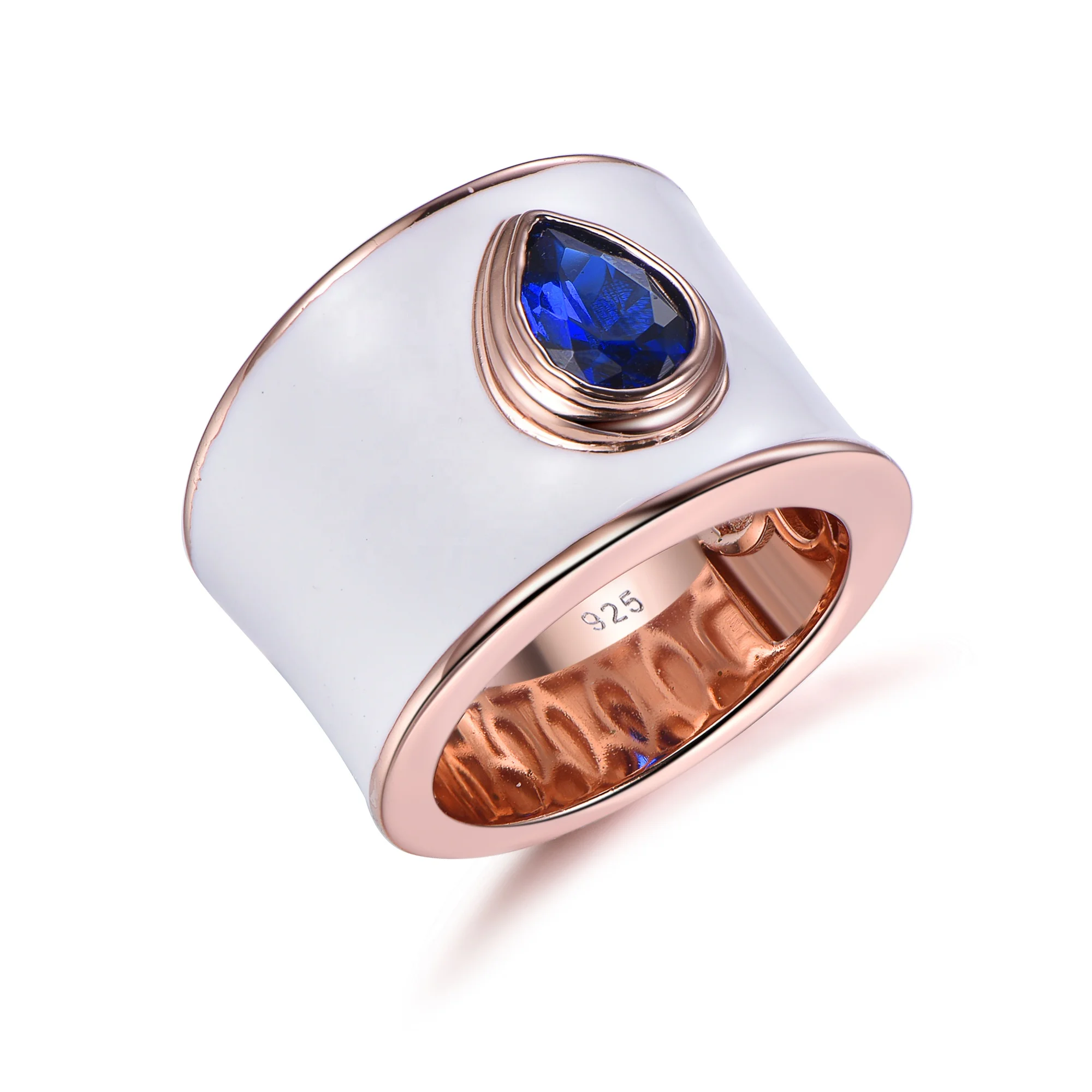 hip hop jewelry enamel sterling silver ring enamel rings jewelry women rose gold blue spinel diamond bands white enamel ring