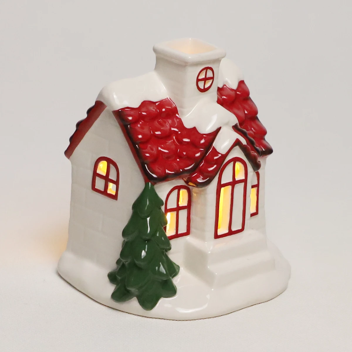 wholesale ivory white christmas tabletop decorations ceramic house shaped tealight holder home decor for sale