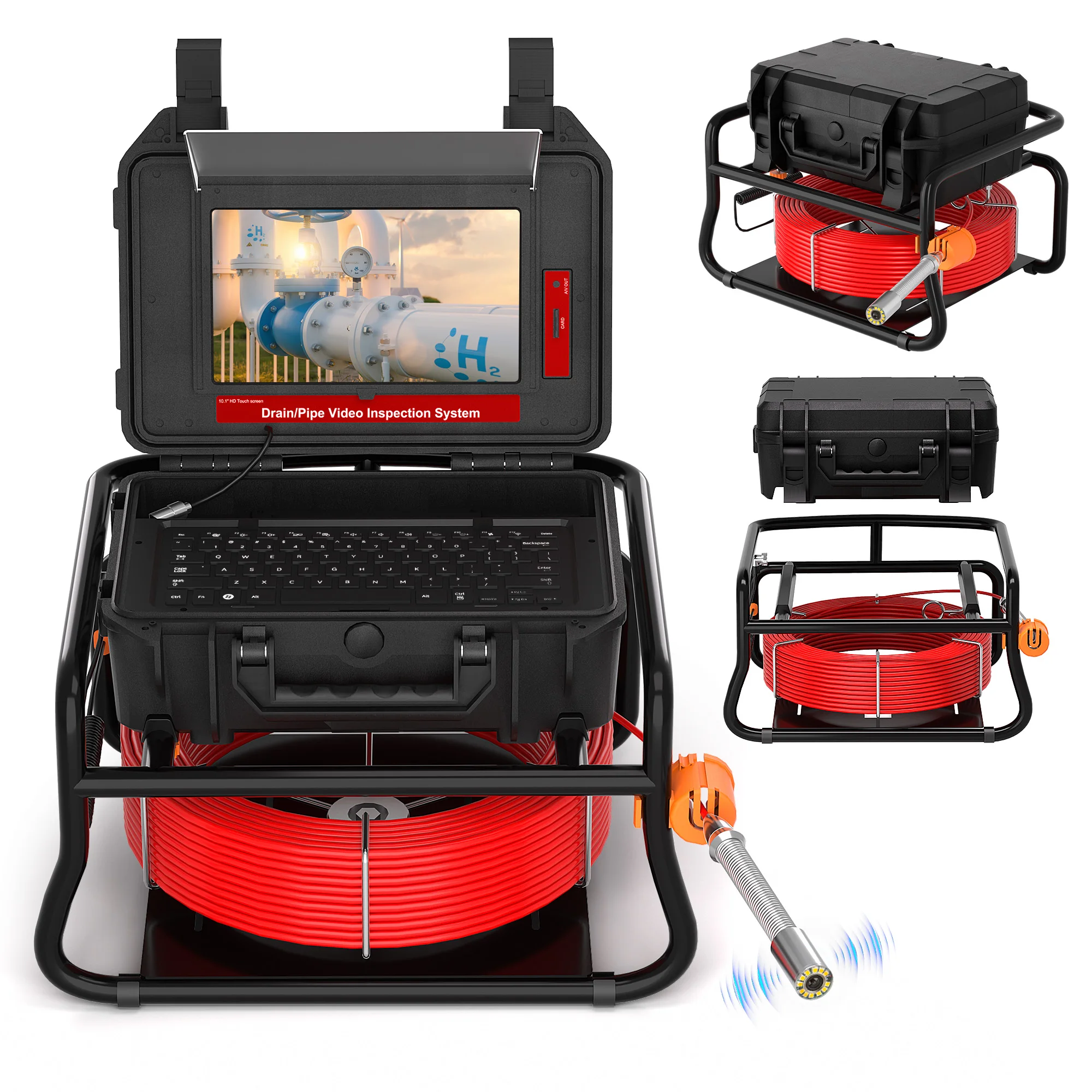 512Hz Sonde Sewer Camera10.1-inch Touch Monitor&Meter Counter with Self-leveling Function&7mm Cable for Pipeline Inspection