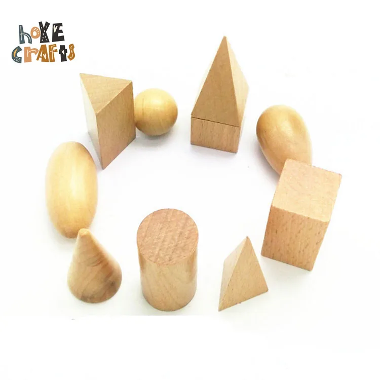 Kids Wooden Geometric Solids Shapes Montessori Learning Education Math Toys 