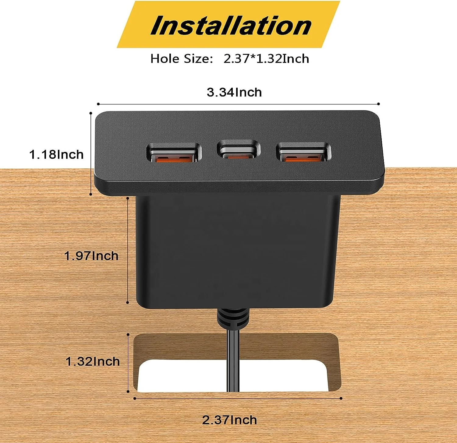 Recessed USB Hub Block Charging Station with PD 20W USB C3 in 1 Recessed USB Power Strip Outlet Fast Charging Mounted in Bed Des