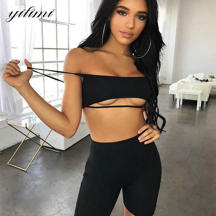 Sexy Short Two Piece Set Crop Tops And 