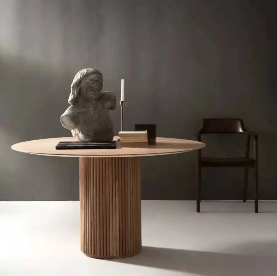 Modern Special Oak Wooden Furniture Solid Wood Table Hotpot Ash Top Special Base Round Dining