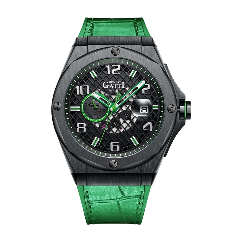 Bonset Gatti Luxury Brand Watches Men Automatic Mechanical Watch Waterproof Luminous Genuine Leather Wrist Watches Man BG8701