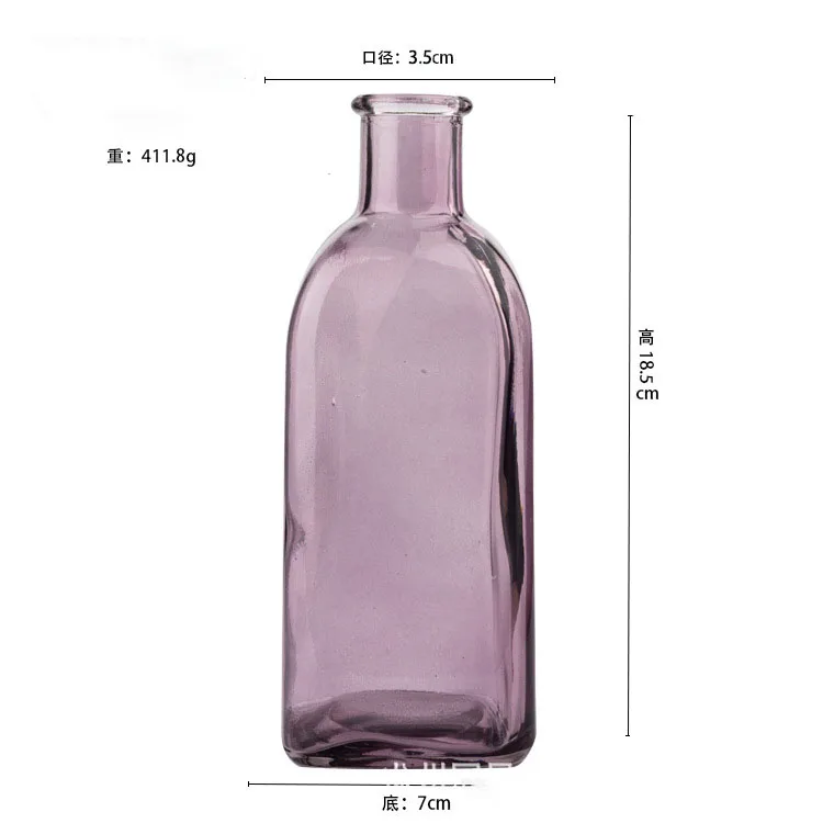 Colored Glass Vase for Home Decor Narrow-mouth Square Modern Blue Wedding Vase Glass