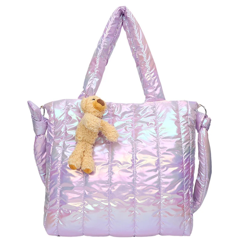 Gradient Color Padded Handbag Women's Shoulder Nylon Puffy Quilted Bag