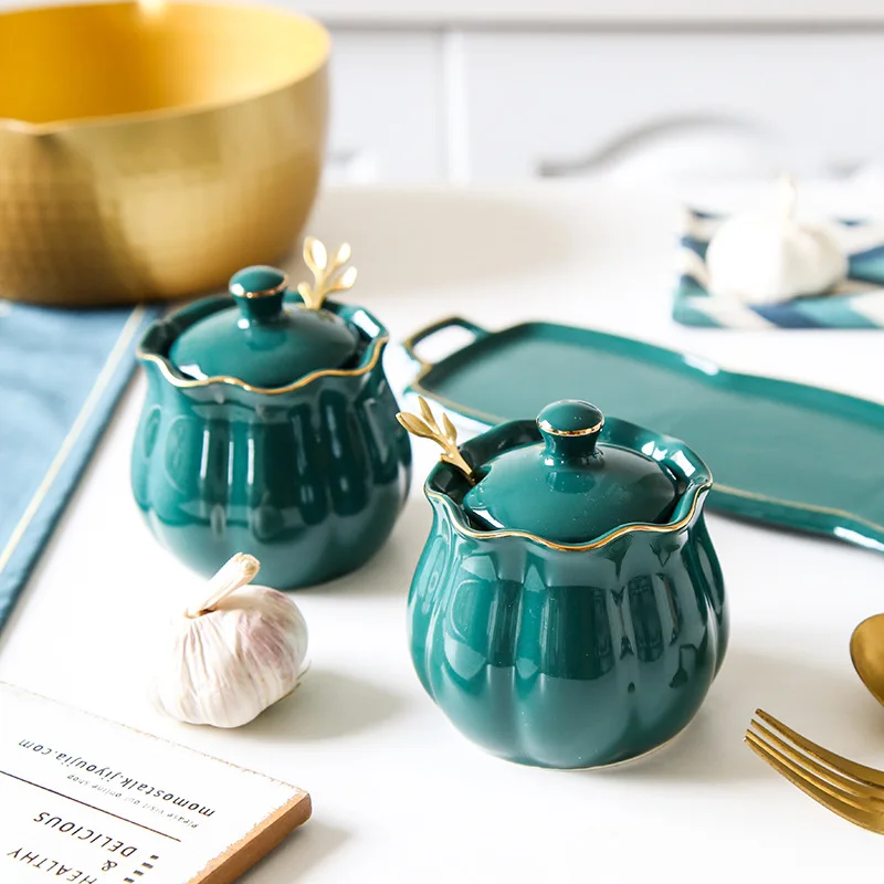Fancy Kitchenware Container Luxury Food Storage Container Ceramic Kitchen Storage Condiment Pots ...