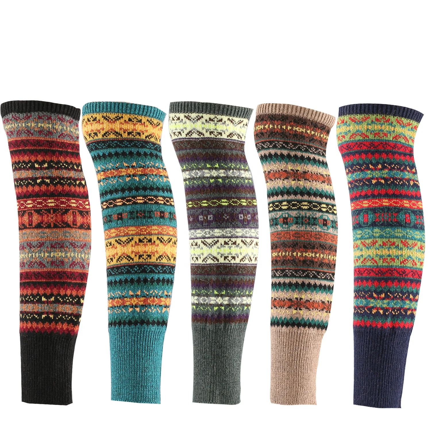 Wholesale Bohemian Knitted Warmer Boot Cuffs Winter Extra Long Thigh High Wool Leg Warmers for Women Girls