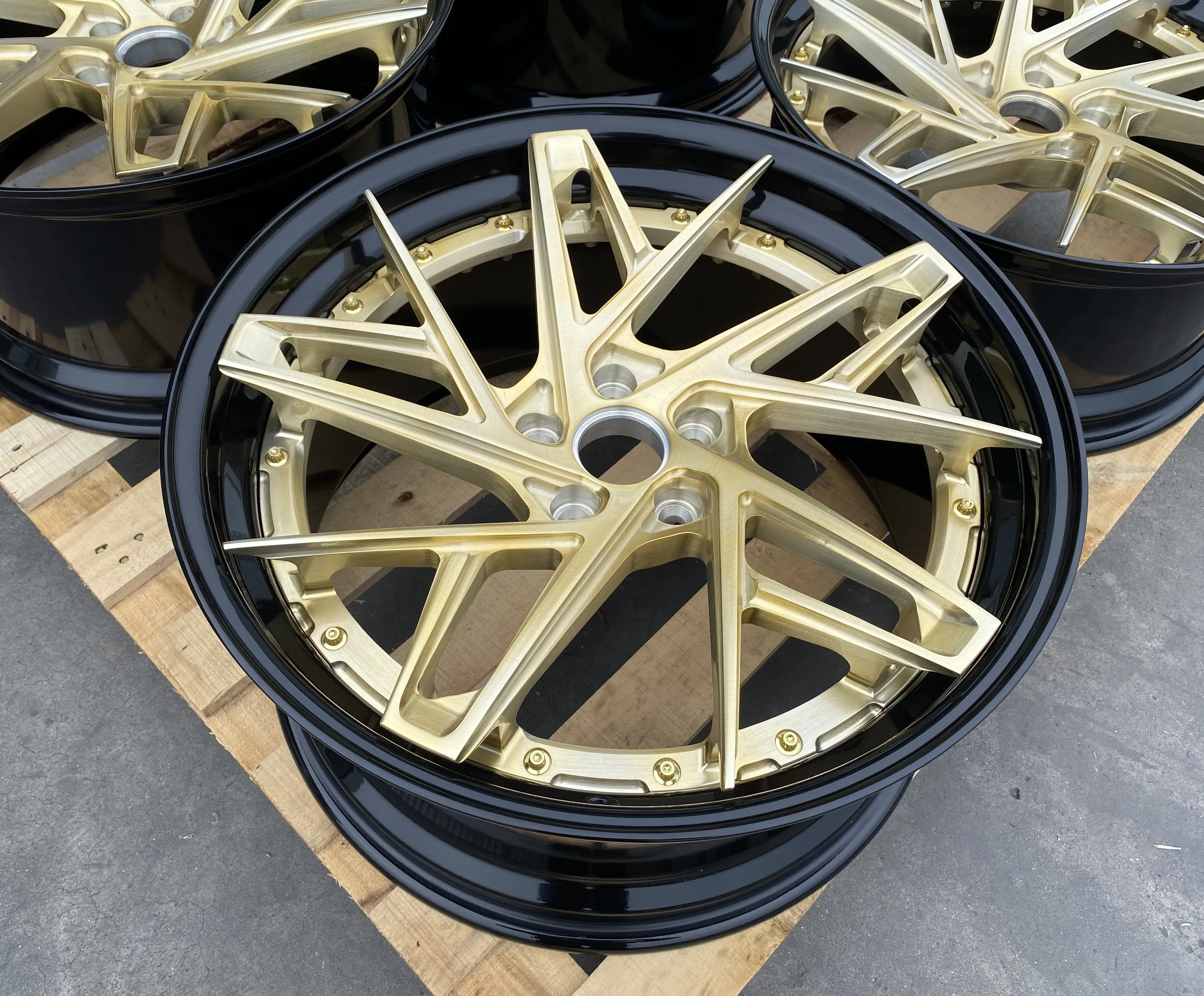 GVICHN 2 piece gold center face aluminum alloy forged wheels 16 17 18 19 20 21 22 23 24 inch 5x112 5x114.3 5x120 multi color rim