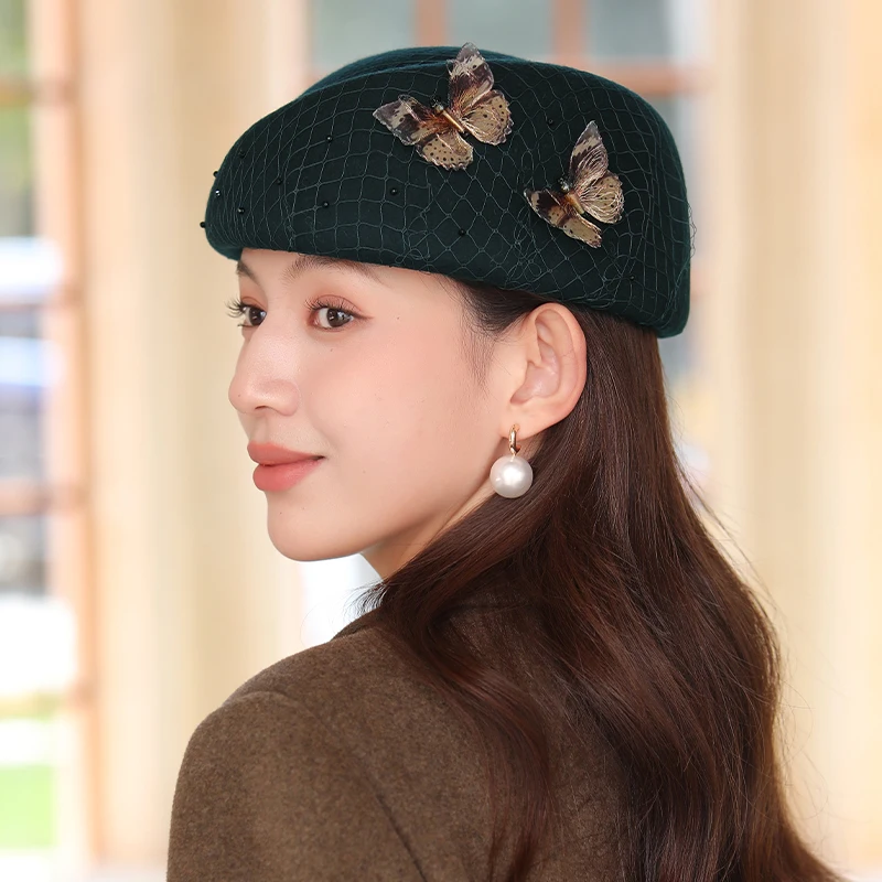 Высококачественный новый шерстяной берет для женщин осень и зима японская шляпа стюардессы с вышитым узором вечеринок