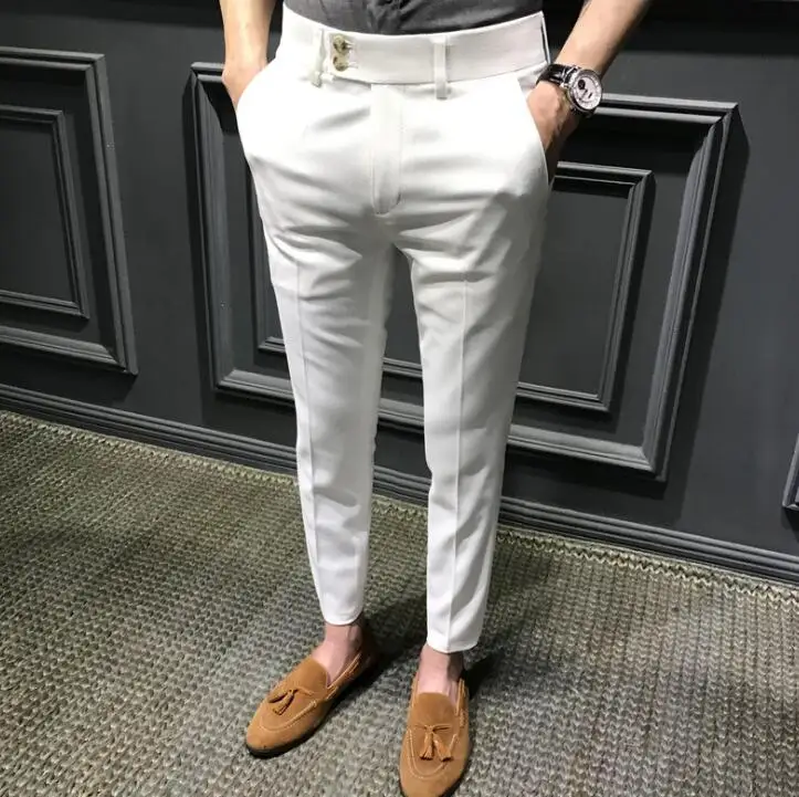 Men Summer Thin Business Formal Pants Solid Casual Korean Slim Fit Suit Pants  Mens Office Social Dress Ankle Length Trousers  Suit Pants  AliExpress