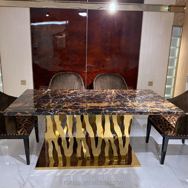Italian New Style Dining Room Furniture High End Stainless Steel Rectangular Dining Tables Luxury Classic Dinner Table Set