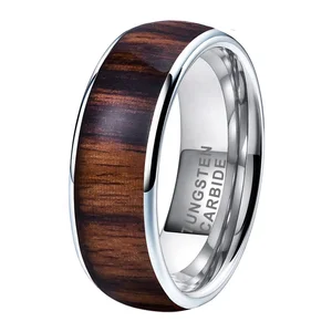 Coolstyle Jewelry 8mm Koa Wood Inlay Tungsten Ring Men Women Trendy Engagement Wedding Band Domed Comfort Fit