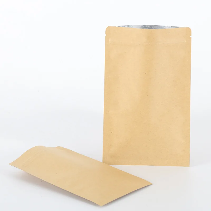 Three Side Sealing Kraft Paper Bag with Ziplock for Coffee
