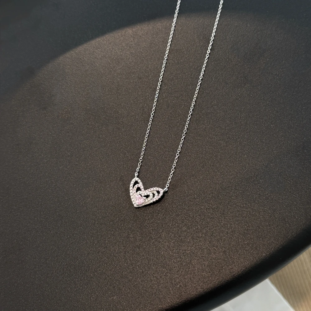 KAKODIY New Designer Boutique Fashion Jewelry 925 Sterling Silver Matte Chain Pink 5A Zirconia Love Pendant Necklace detail 7