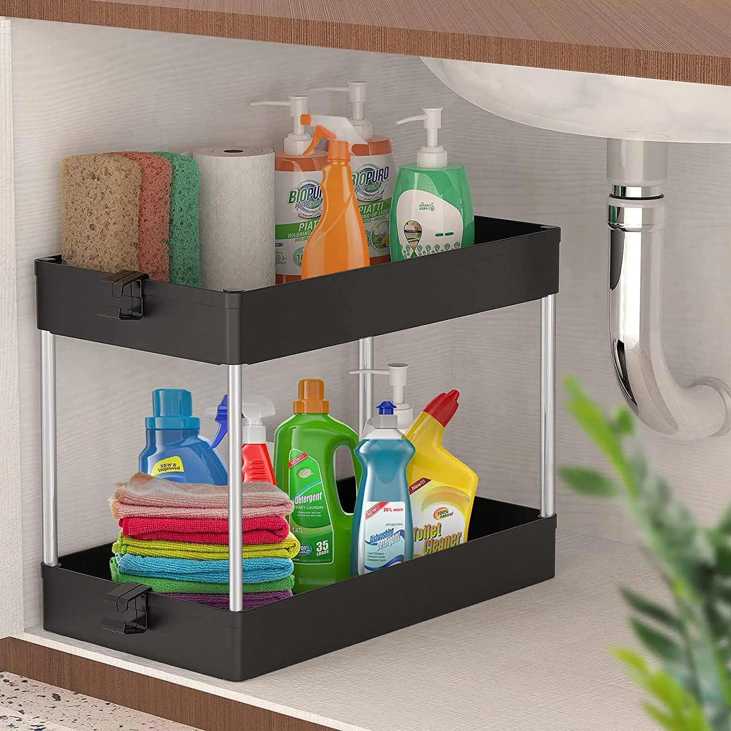 Kitchen Under Sink Organizer Storage Rack 2 Layer Shampoo Detergent Cabinet  Spices Rack Bathroom Cosmetics Storage - AliExpress