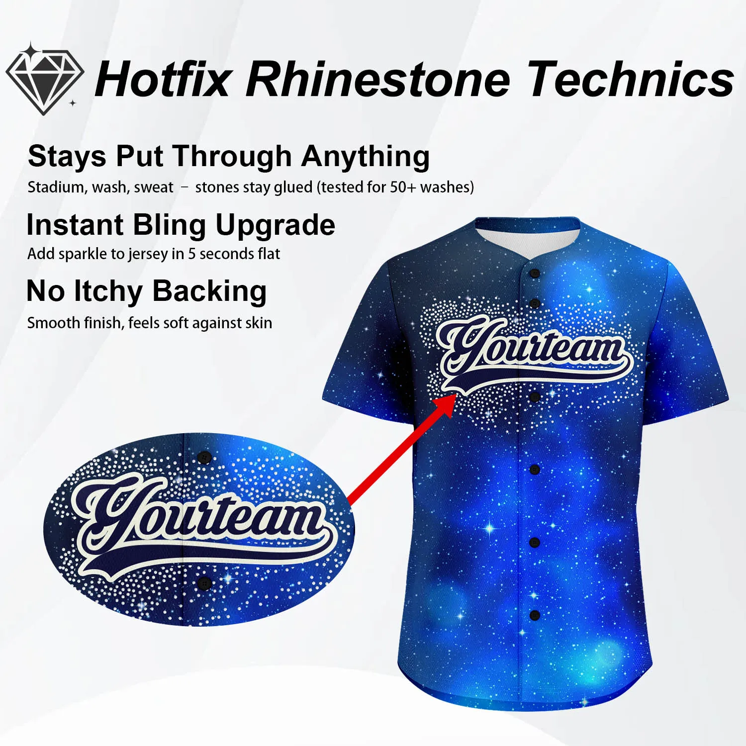 Free Custom Hotfix Rhinestone Baseball Shirt Sublimation